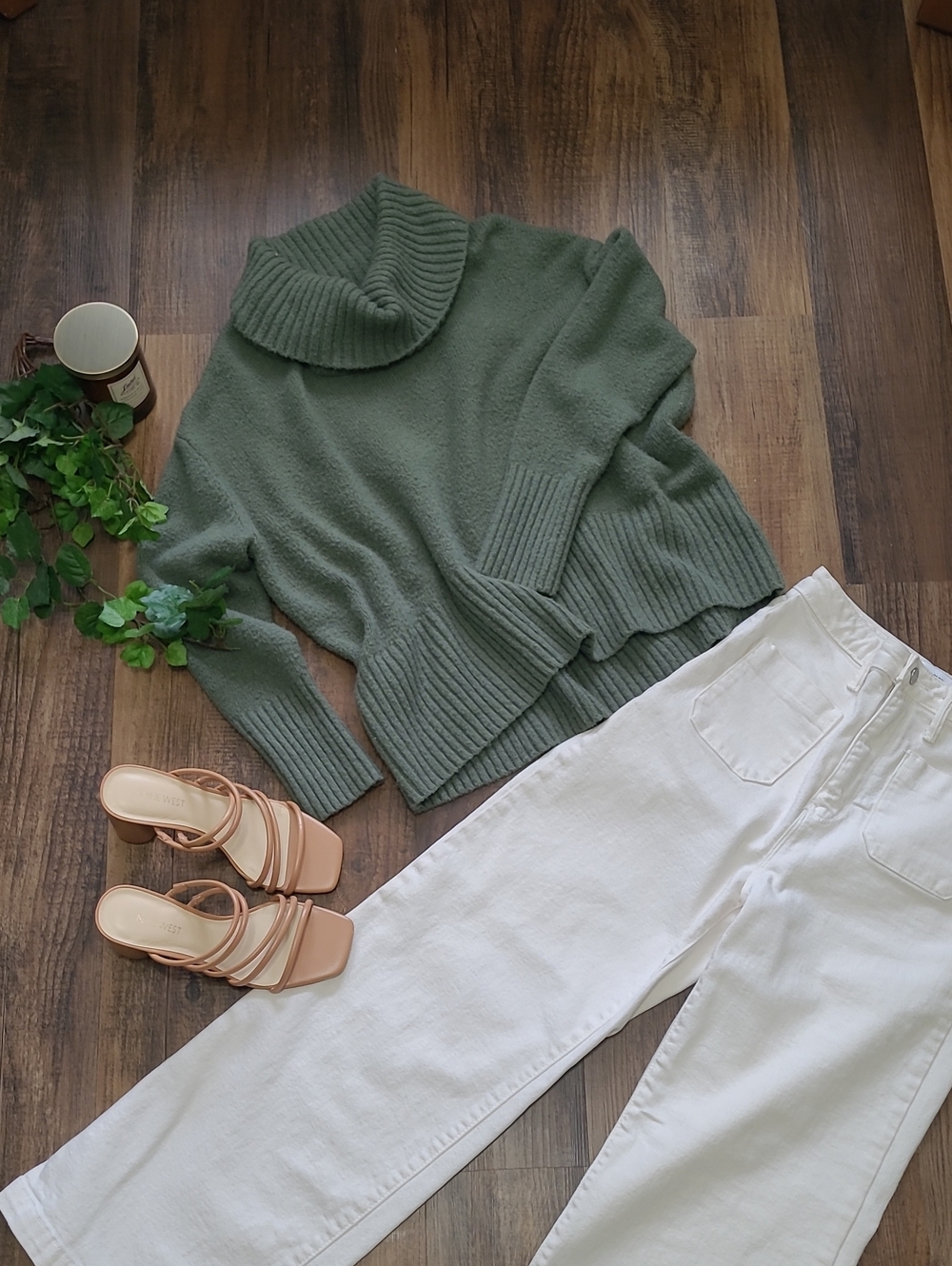 Olive Green Cowl Neck Woold Blend Sweater